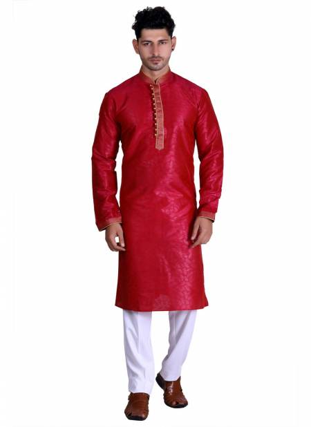 Red Colour Wedding Wear Festival Wear Embroidery Work Pure Art Silk Kurta Pajama 2007